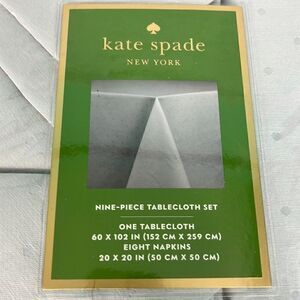 NWT Kate Spade Larabee Dot 9 PC Lt Gray Cotton Tablecloth 60"x102" & 8 Nap…